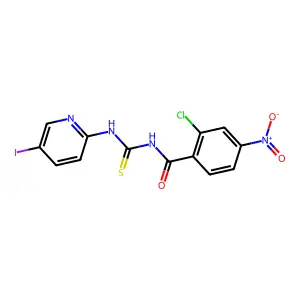 2-chloro-N-[(5-iodopyridin-2-yl)carbamothioyl]-4-nitrobenzamide structure