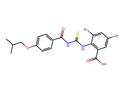 3,5-dibromo-2-[[4-(2-methylpropoxy)benzoyl]carbamothioylamino]benzoic acid structure