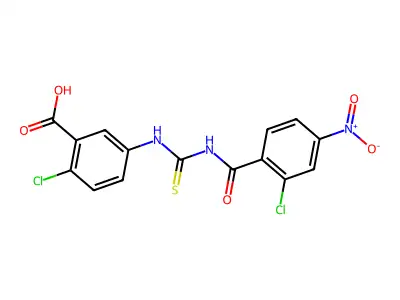 2-Chloro-5-[[[(2-chloro-4-nitrobenzoyl)amino]thioxomethyl]amino]-benzoic acid structure