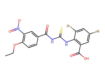 3,5-Dibromo-2-[[[(4-ethoxy-3-nitrobenzoyl)amino]thioxomethyl]amino]-benzoic acid structure