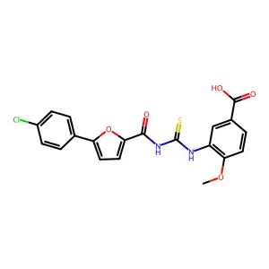 3-[[5-(4-chlorophenyl)furan-2-carbonyl]carbamothioylamino]-4-methoxybenzoic acid structure