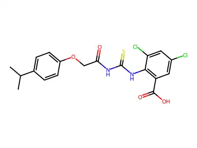 3,5-Dichloro-2-[[2-(4-propan-2-ylphenoxy)acetyl]carbamothioylamino]benzoic acid structure