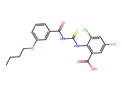 2-[[[(3-Butoxybenzoyl)amino]thioxomethyl]amino]-3,5-dichloro-benzoic acid structure