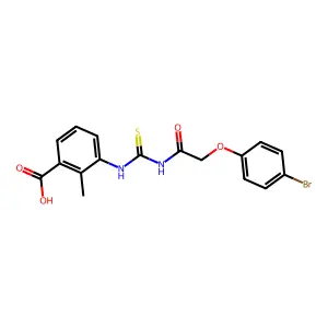 3-[[[[(4-Bromophenoxy)acetyl]amino]thioxomethyl]amino]-2-methyl-benzoic acid structure