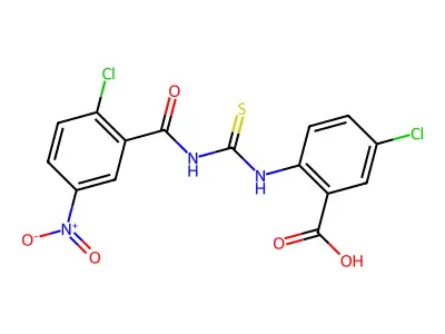 5-Chloro-2-[[[(2-chloro-5-nitrobenzoyl)amino]thioxomethyl]amino]-benzoic acid structure