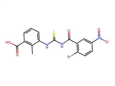 3-[[[(2-Bromo-5-nitrobenzoyl)amino]thioxomethyl]amino]-2-methyl-benzoic acid structure