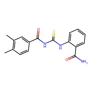 N-[(2-carbamoylphenyl)carbamothioyl]-3,4-dimethylbenzamide structure