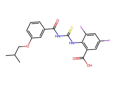 3,5-diiodo-2-[[3-(2-methylpropoxy)benzoyl]carbamothioylamino]benzoic acid structure