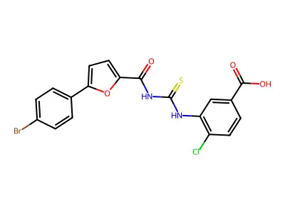 3-[[5-(4-Bromophenyl)furan-2-carbonyl]carbamothioylamino]-4-chlorobenzoic acid structure