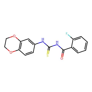 N-(2,3-dihydro-1,4-benzodioxin-6-ylcarbamothioyl)-2-fluorobenzamide structure