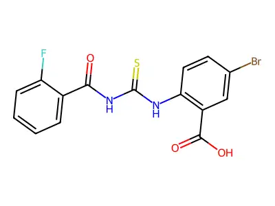 5-Bromo-2-[[[(2-fluorobenzoyl)amino]thioxomethyl]amino]-benzoic acid structure