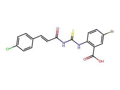 5-bromo-2-[3-(4-chlorophenyl)prop-2-enoylcarbamothioylamino]benzoic acid structure