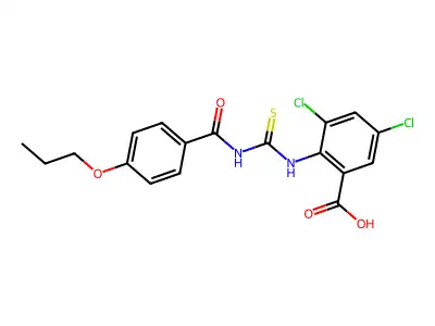 3,5-Dichloro-2-[[[(4-propoxybenzoyl)amino]thioxomethyl]amino]-benzoic acid structure