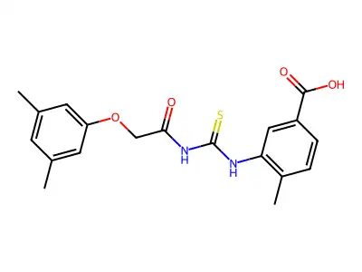 3-[[2-(3,5-dimethylphenoxy)acetyl]carbamothioylamino]-4-methylbenzoic acid structure