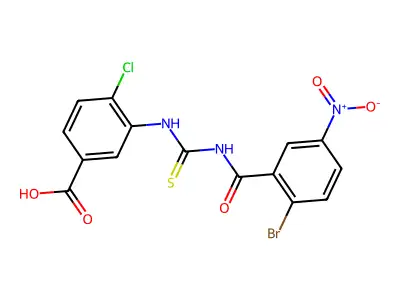 3-[[[(2-Bromo-5-nitrobenzoyl)amino]thioxomethyl]amino]-4-chloro-benzoic acid structure