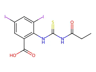 3,5-Diiodo-2-[[[(1-oxopropyl)amino]thioxomethyl]amino]-benzoic acid structure