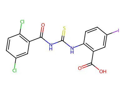 2-[[[(2,5-Dichlorobenzoyl)amino]thioxomethyl]amino]-5-iodo-benzoic acid structure
