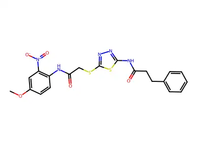 N-[5-({2-[(4-methoxy-2-nitrophenyl)amino]-2-oxoethyl}sulfanyl)-1,3,4-thiadiazol-2-yl]-3-phenylpropanamide structure