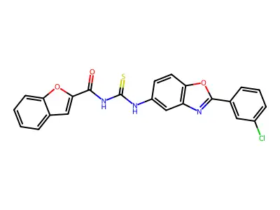 N-[[2-(3-chlorophenyl)-1,3-benzoxazol-5-yl]carbamothioyl]-1-benzofuran-2-carboxamide structure