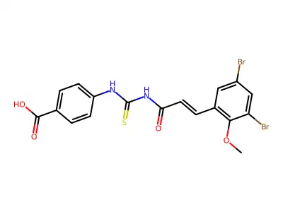 4-[3-(3,5-Dibromo-2-methoxyphenyl)prop-2-enoylcarbamothioylamino]benzoic acid structure