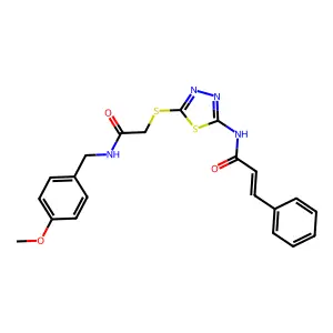 N-(5-((2-((4-methoxybenzyl)amino)-2-oxoethyl)thio)-1,3,4-thiadiazol-2-yl)cinnamamide structure