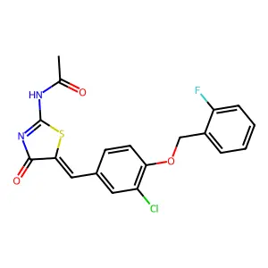 N-[(5Z)-5-[[3-chloro-4-[(2-fluorophenyl)methoxy]phenyl]methylidene]-4-oxo-1,3-thiazol-2-yl]acetamide structure