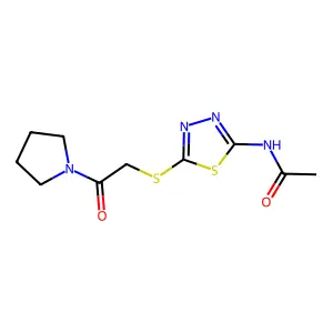 N-[5-(2-oxo-2-pyrrolidin-1-ylethyl)sulfanyl-1,3,4-thiadiazol-2-yl]acetamide structure