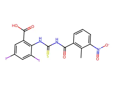 3,5-Diiodo-2-[[[(2-methyl-3-nitrobenzoyl)amino]thioxomethyl]amino]-benzoic acid structure