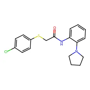 2-(4-chlorophenyl)sulfanyl-N-(2-pyrrolidin-1-ylphenyl)acetamide structure