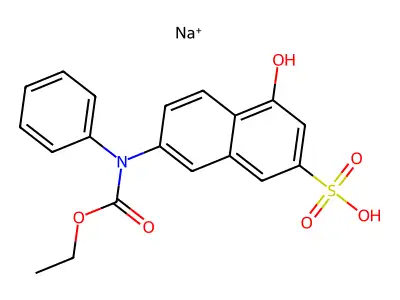 7-(N-ethoxycarbonylanilino)-4-hydroxynaphthalene-2-sulfonic acid structure
