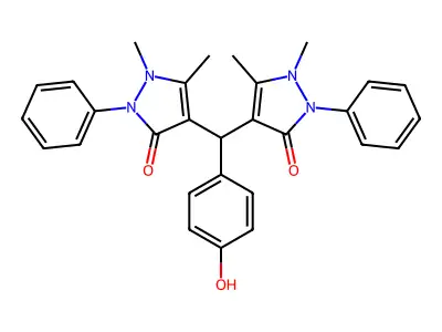 4,4'-[(4-hydroxyphenyl)methylene]bis(1,5-dimethyl-2-phenyl-1,2-dihydro-3H-pyrazol-3-one) structure
