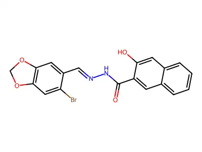 N-[(E)-(6-bromo-1,3-benzodioxol-5-yl)methylideneamino]-3-hydroxynaphthalene-2-carboxamide structure
