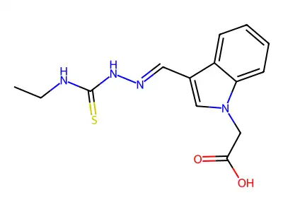(3-{[2-(Ethylcarbamothioyl)hydrazinylidene]methyl}-1H-indol-1-yl)acetic acid structure