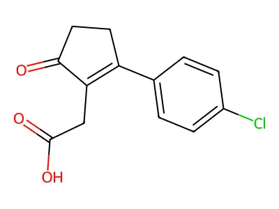 [2-(4-Chloro-phenyl)-5-oxo-cyclopent-1-enyl]-acetic acid structure