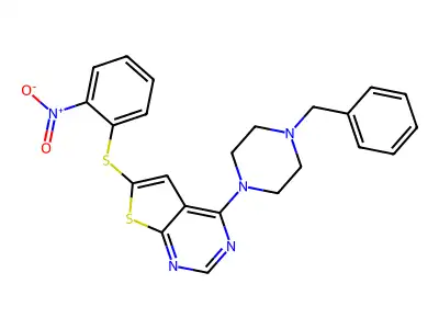 4-(4-Benzylpiperazin-1-yl)-6-[(2-nitrophenyl)sulfanyl]thieno[2,3-d]pyrimidine structure