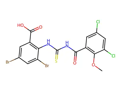 3,5-dibromo-2-[(3,5-dichloro-2-methoxy-benzoyl)thiocarbamoylamino]benzoic Acid structure