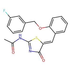 N-[(5Z)-5-[[2-[(3-fluorophenyl)methoxy]phenyl]methylidene]-4-oxo-1,3-thiazol-2-yl]acetamide structure