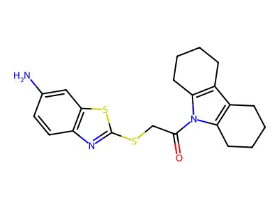 2-[(6-amino-1,3-benzothiazol-2-yl)sulfanyl]-1-(1,2,3,4,5,6,7,8-octahydrocarbazol-9-yl)ethanone structure