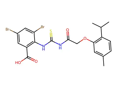3,5-dibromo-2-[[2-(5-methyl-2-propan-2-yl-phenoxy)acetyl]thiocarbamoylamino]benzoic Acid structure