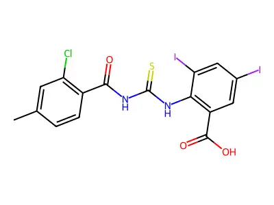 2-[[[(2-Chloro-4-methylbenzoyl)amino]thioxomethyl]amino]-3,5-diiodo-benzoic acid structure