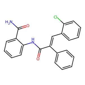 2-[[(E)-3-(2-chlorophenyl)-2-phenylprop-2-enoyl]amino]benzamide structure