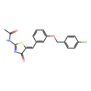 N-[(5Z)-5-[[3-[(4-chlorophenyl)methoxy]phenyl]methylidene]-4-oxo-1,3-thiazol-2-yl]acetamide structure