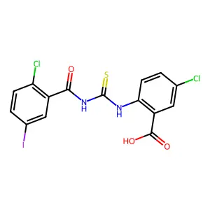 5-Chloro-2-({[(2-chloro-5-iodophenyl)carbonyl]carbamothioyl}amino)benzoic acid structure