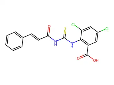 3,5-dichloro-2-(3-phenylprop-2-enoylcarbamothioylamino)benzoic acid structure