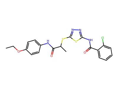 2-chloro-N-[5-[1-(4-ethoxyanilino)-1-oxopropan-2-yl]sulfanyl-1,3,4-thiadiazol-2-yl]benzamide structure