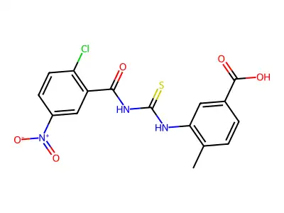 3-[[[(2-Chloro-5-nitrobenzoyl)amino]thioxomethyl]amino]-4-methyl-benzoic acid structure