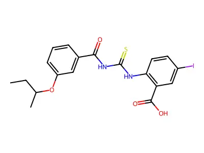5-Iodo-2-[[[[3-(1-methylpropoxy)benzoyl]amino]thioxomethyl]amino]-benzoic acid structure