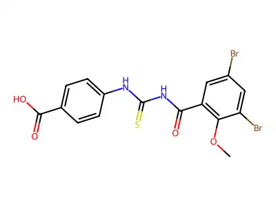 4-[(3,5-Dibromo-2-methoxybenzoyl)carbamothioylamino]benzoic acid structure