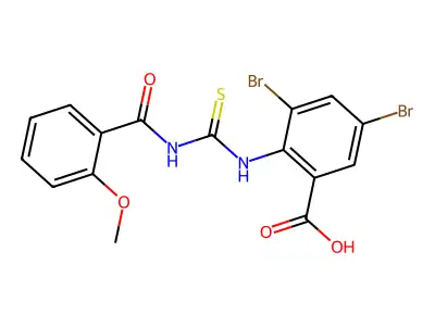 3,5-Dibromo-2-[[[(2-methoxybenzoyl)amino]thioxomethyl]amino]-benzoic acid structure