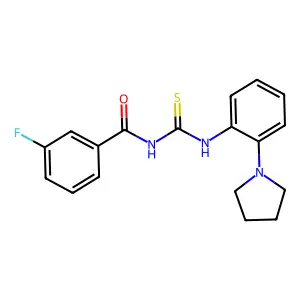 3-fluoro-N-[(2-pyrrolidin-1-ylphenyl)carbamothioyl]benzamide structure